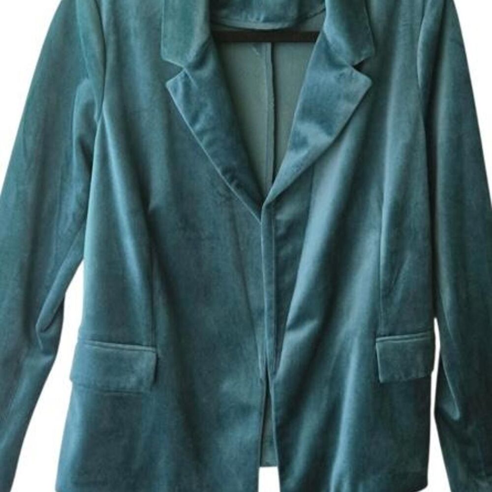 Women's Teal Party Holiday Work Velvet Blazer Jacket Size Sm
